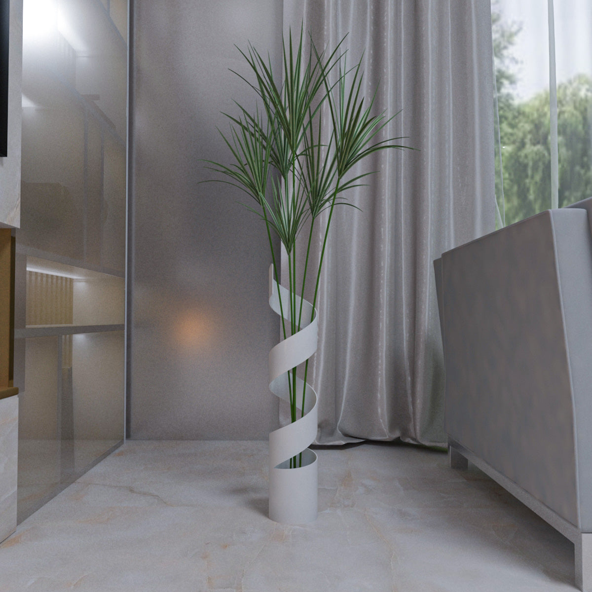 Uzun Büyük Metal Vazo Beyaz Renk Yükseklik 60 cm Genişlik 11,4 cm Pampas İçin Vazo Çiçek Vazosu