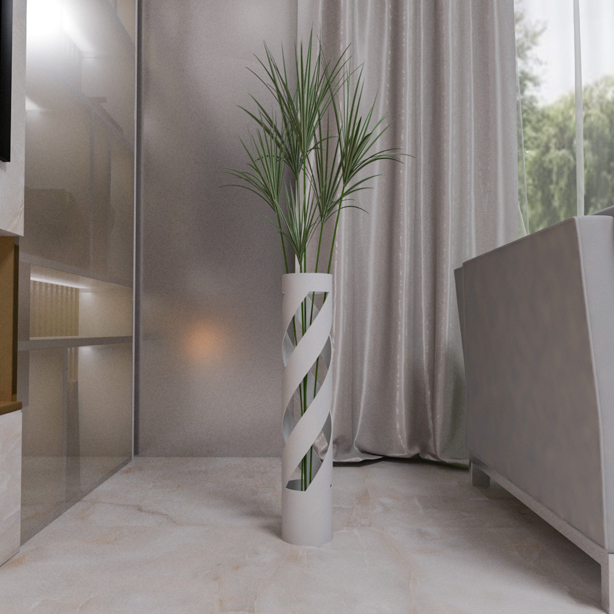 Uzun Büyük Metal Vazo Beyaz Renk Yükseklik 60 cm Genişlik 11,4 cm Pampas İçin Vazo Çiçek Vazosu (Kopya)